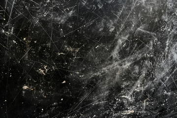 Poster - white dust and scratches on a black background. The texture of dirt on the glass.