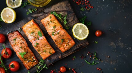 Canvas Print - Cooked Salmon Fish Fillet with Spices