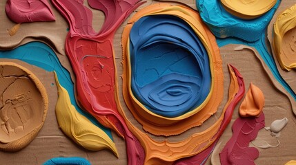 Abstract plasticine art on paper circle background on cardboard