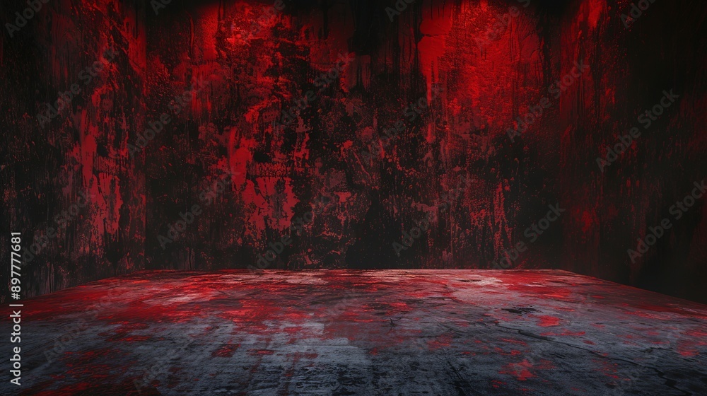 Black blood red horror background Interior room Concrete old wall floor ...