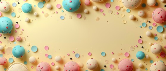 Wall Mural - Light yellow background, confetti patterns.