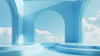 Wall Mural - Abstract empty sky blue studio background. Scene for advertising, showcase, presentation, cosmetic ads, website, banner, fashion. Illustration. Product display. 3D room. 