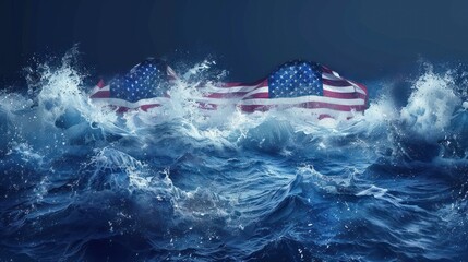 Sticker - Navy Day Tribute: Flag-Wave Background in Shape of Ocean Wave, AI Generated