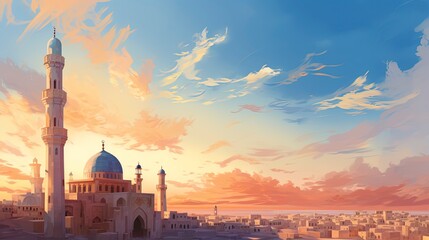 Wall Mural - minaret of mosque country background and copy space , generative ai