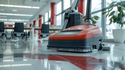 Canvas Print - Cleaning hard floor with the cleaning machine in office