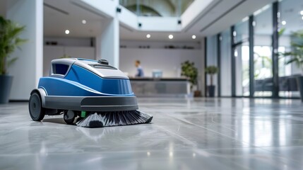 Canvas Print - Cleaning hard floor with the cleaning machine in office 