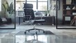 © Thanthara - A sleek black office chair on a clear protective floor mat in a well-lit, stylish interior workspace