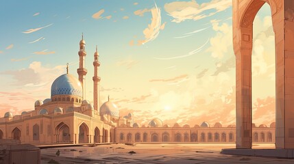 Wall Mural - minaret of mosque country background and copy space , generative ai