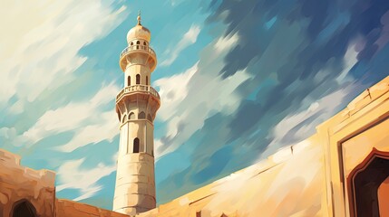 Wall Mural - minaret of mosque country background and copy space , generative ai