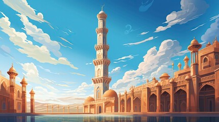 Wall Mural - minaret of mosque country background and copy space , generative ai