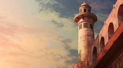 Wall Mural - minaret of mosque country background and copy space , generative ai