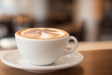 Wall Mural - Cappuccino on a wooden table in a coffee shop