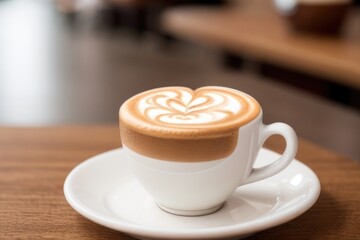 Wall Mural - Cappuccino on a wooden table in a coffee shop