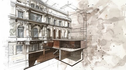 Poster - Illustrate an architect drawing a detailed sectional view of a historic building, showcasing the intricate architectural elements and structural integrity that reflect its era.