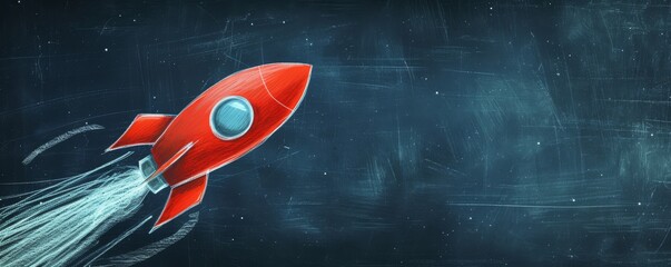 Wall Mural - Red rocket flying in deep space, digital art. Science fiction and space exploration concept