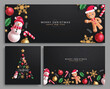 © AmazeinDesign - Merry christmas greeting card vector template set design. Christmas holiday invitation card collection in elegant black background with xmas elements decoration. Vector illustration season greeting