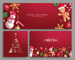 Wall Mural - merry christmas red greeting card vector template set. christmas holiday invitation card collection 