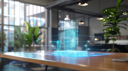 Wall Mural - business data statistics virtual display over the table in modern office, business data analysis gro