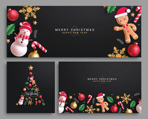 merry christmas greeting card vector template set design. christmas holiday invitation card collecti