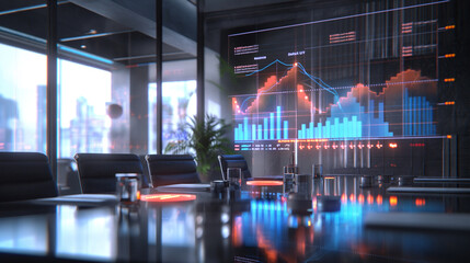 Wall Mural - business data statistics virtual display over the table in modern office, business data analysis gro