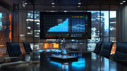 Wall Mural - business data statistics virtual display over the table in modern office, business data analysis gro
