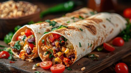 Canvas Print - a burrito with a variety of toppings on a cutting board