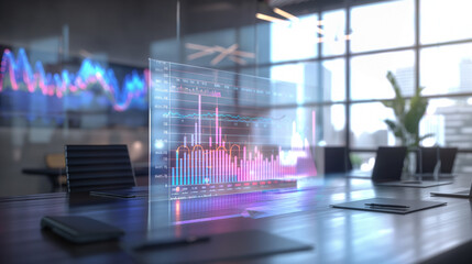 Wall Mural - business data statistics virtual display over the table in modern office, business data analysis gro
