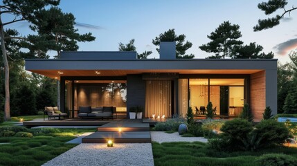 Fototapete - Project of a one-story modern house