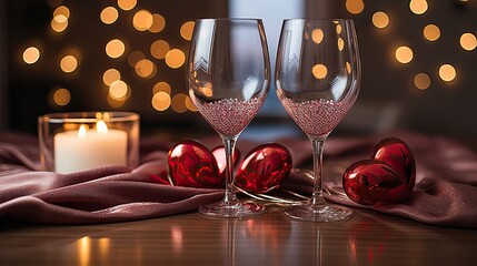 Canvas Print - A pair of heart shaped glasses placed on a table  