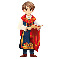 Poster - An illustration of a handsome boy teacher in traditional clothing holding a book