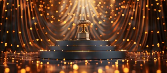 Winner award podium prize silver gold trophy win champion pedestal first stage bronze sport. Podium background winner 3d award ceremony medal platform laurel best place second third design light event