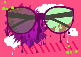 Sticker - Sunglasses graffiti. Abstract modern street art decoration performed in urban painting style.