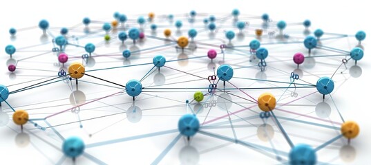 Fototapete - Online structure connect dots and lines. Network technology wireless server communication system. Team social linked global digital database. Generative AI technology.