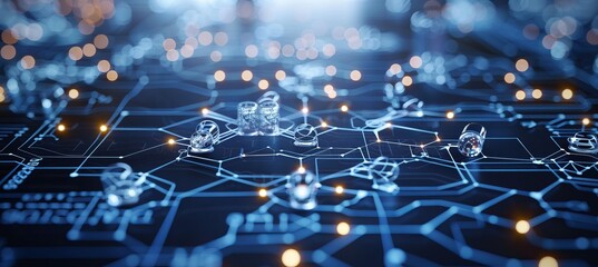Leinwandbilder - Digital network circuit structure. Technology wireless server communication system. Team social linked global digital database. Generative AI technology.
