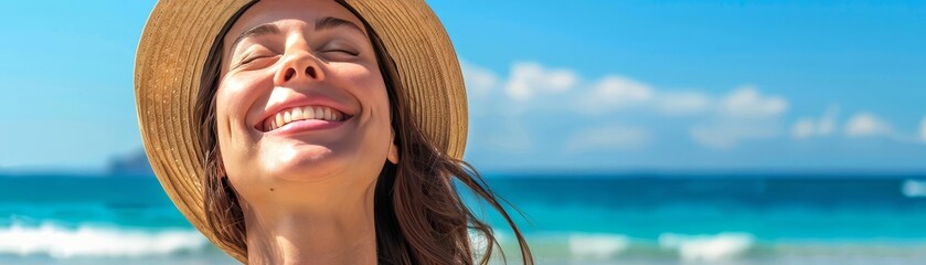 A woman on a sunny beach