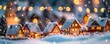 © Rainister - A cozy village of small, illuminated houses covered in snow, with a bokeh background of twinkling lights