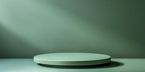 Poster - Round podium illuminating empty space on green background