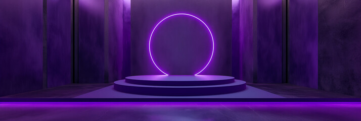 Poster - Round stage lighting up a purple showroom