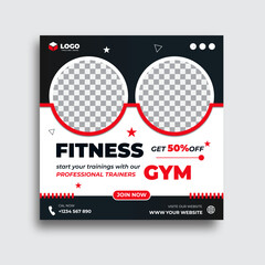 Wall Mural - Gym, fitness, and sports social media post template design set. Usable for social media, banner, and website.	