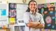 © gn8 - Confident Native American Male Teacher in Classroom, Educational Environment, School Setting for Diverse Representation