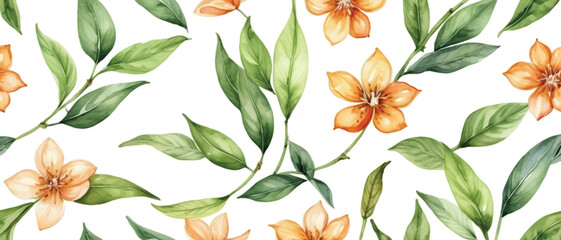 Tea leaves and flower pattern background3