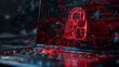 © Ali - data security breach digital system hacked internet cyber attack alert with red padlock virtual display over a laptop