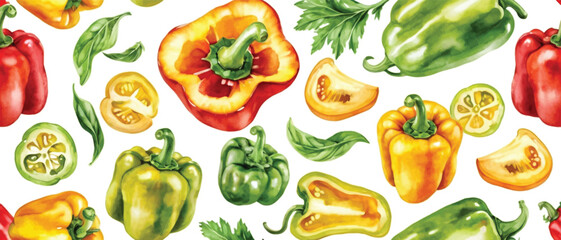 Poster - Paprika chili pattern background watercolor style5