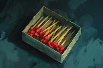 Wooden matches in a box on a red background. Vector illustration