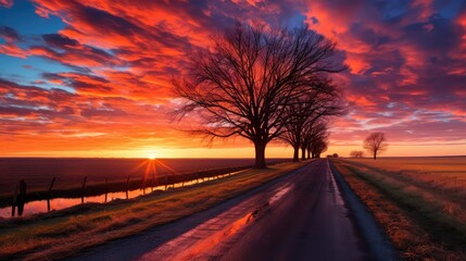 Sticker - branches country road at sunset