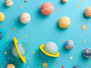 Wall Mural - Cosmic Alignments: Colorful Planetary Models on a Vibrant Background