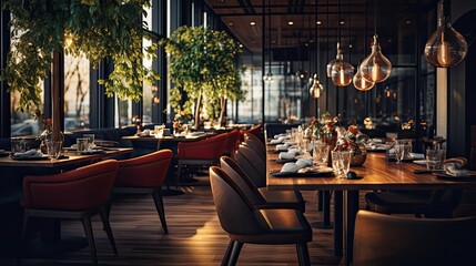 Wall Mural - warm blurred restaurant interior design