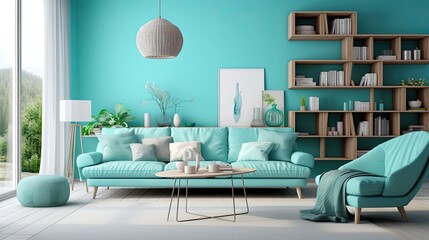 Poster - living blurred turquoise interior