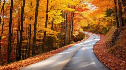 Wall Mural - colorful fall forest road