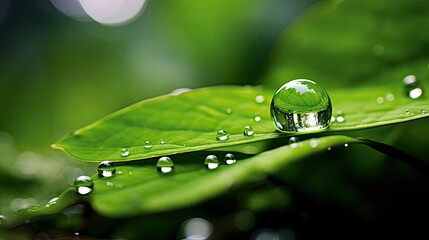 Wall Mural - green leaf and water drop